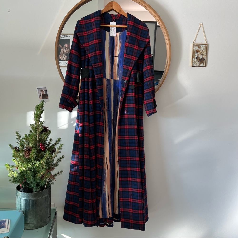Luxury Boutique Blue Plaid Peacoat